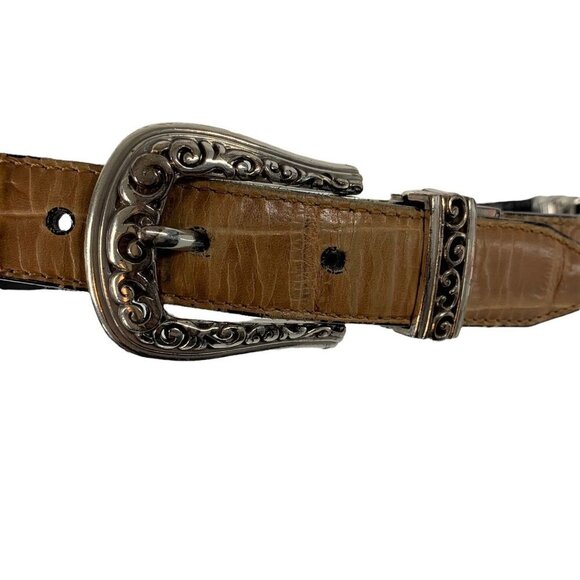 BRIGHTON Black and Tan Croc Embossed Leather Reversible Belt Size Medium
